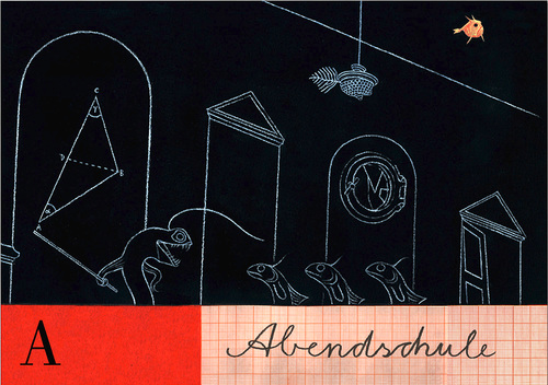 Cartoon: An evening class in a shipwreck. (medium) by Thilo Krapp tagged abendschule,buchstabe,wrack,tiefsee,fisch,tiefseefisch,titanic,mathematik,geometrie,dunkelheit,eternal,darkness,shipwreck,evening,school,class,night