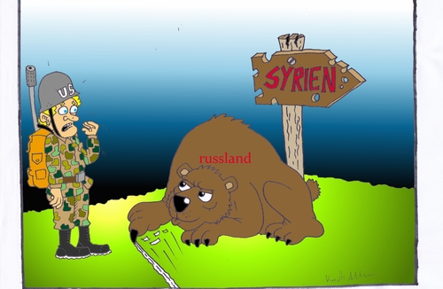 Cartoon: Hilfe für Assad (medium) by kader altunova tagged russland,syrien,soldaten,bär