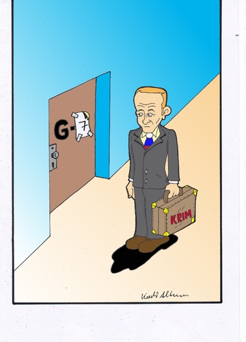 Cartoon: Kein Platz für Russland in der  (medium) by kader altunova tagged angela,g8,putin