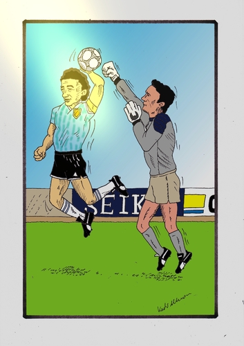 Cartoon: Maradona  Hand of God (medium) by kader altunova tagged gott,maradona,argentinien,england,peter,shilton,fußballspieler