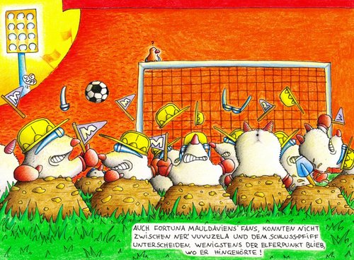 Cartoon: Maulwurf_Fortuna (medium) by Jupp tagged illustration,relegation,bomm,jupp,stadium,stadion,fans,final,finale,referee,soccer,fussball,mole,maulwurf,cartoon,witz,idee,bundesliga,tor