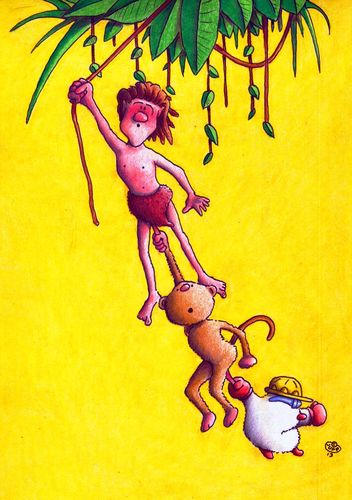 Cartoon: Maulwurf Tarzan (medium) by Jupp tagged anhängsel,wald,klettergarten,urwald,seilschaft,schwanz,sport,bild,bilder,cartoon,illustration,genital,gemächt,gehänge,büro,seilbahn,balls,aua,monkey,liane,affe,kino,film,cinema,boom,bomm,jupp,tarzan,mole,maulwurf,fun,lahnstein