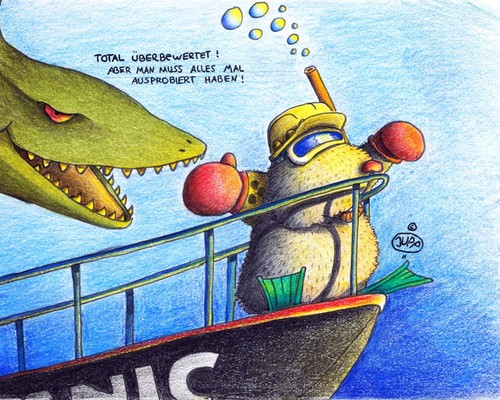 Cartoon: Maulwurf Titanic (medium) by Jupp tagged bug,schnorcheln,taucher,brille,taucherbrille,schnorchel,welt,der,könig,helm,blind,kino,film,jupp,bomm,hai,tauchen,schiff,titanic,mole,maulwurf,flossen,wasser,water,deepsea,sea,ocean,meer,see,die,wrack,cinema,great,klassiker