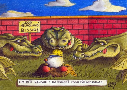 Cartoon: Maulwurf Zoo (medium) by Jupp tagged schädling,ende,tot,bekämpfen,haufen,bau,graben,fun,wiese,hügel,gang,garten,pech,idee,witz,cartoon,illustration,over,game,return,no,spät,zu,crocodile,bomm,jupp,pommes,cola,helgoland,zoo,krokodile,krokodil,maulwurf