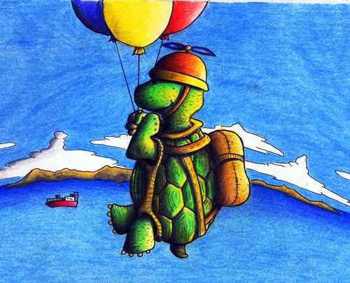 Cartoon: Schildkröte (medium) by Jupp tagged jump,baumgartner,extremsport,sport,bomm,jupp,fliegen,fallschirm,ballon,turtle,schildkröte,panzer,meer,ozean,wolken,insel,flug,abheben,up,oben,absturz,flying,away,hoch,über,kinder,helm,reise,echse,rucksack,segeln,balon