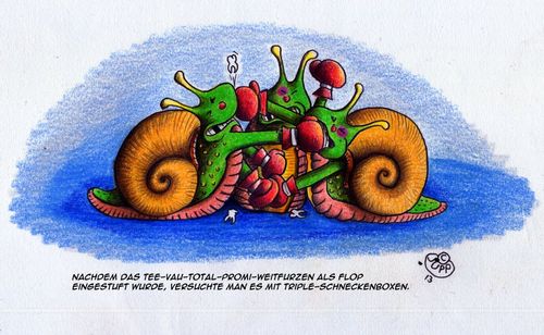 Cartoon: Schneckenboxen (medium) by Jupp tagged private,sport,schlagen,de,schlag,rabe,raab,bild,bilder,idee,witz,cartoon,illustration,autsch,zahn,niveau,pro,pseudo,promi,boxing,tv,furzen,boxen,fernsehen,snail,schnecken,schnecke,total,sender,sat,medien,show,produzent,programm,prügel,prügelei