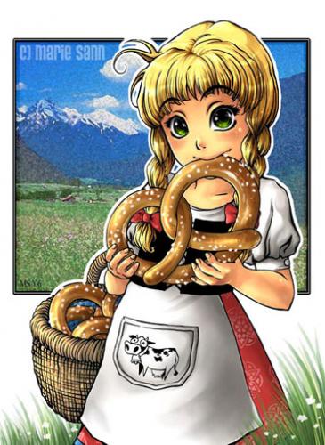 Cartoon: Brezel (medium) by Marie Sann tagged girl,manga,bayern,deutsch,cute