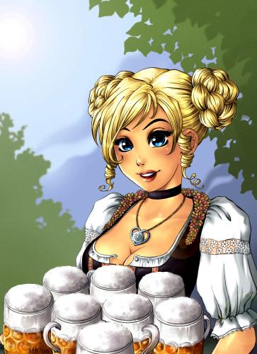 Cartoon: Dirndl (medium) by Marie Sann tagged dirndl,oktoberfest,manga,deutsch,münchen,frau,mädchen,bayern,bier,blond,wiesn,krug,tourismus,gastronomie,alkohol,tradition,kultur,touristen,kellnerin,ober,gaststätte,service,tracht,trinken,getränk,fest,festzelt,hofbräuhaus,outfit,mode,kleidung,fashion,volksfest,brauerei,trachten,verkleidung,paulaner,maß,maßkrug,maßkrüge,deutschland