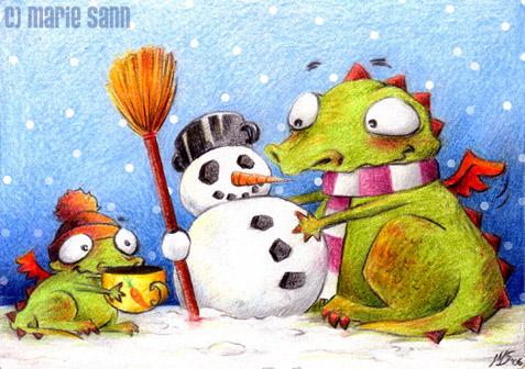 Cartoon: Schneemann (medium) by Marie Sann tagged dragon,winter,funny