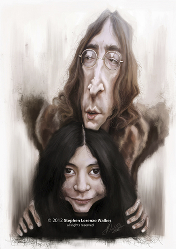 Cartoon: John and Yoko (medium) by slwalkes tagged johnlennon,yokoono,thebeatles,imagine,digitalpainting,stephenlorenzowalkes,wacom