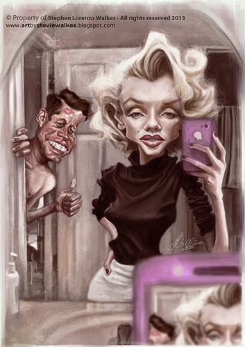 Cartoon: Marilyn Monroe and JFK (medium) by slwalkes tagged marilyn,jfk,doopsiejoint,stephenlorenzowalkes,marilynmonroe,actress,president,caricature