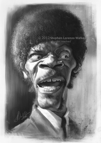 Cartoon: Pulp Fictions Jules Winnfield (medium) by slwalkes tagged stephenlorenzowalkes,painting,digital,quentintarantino,samuelljackson