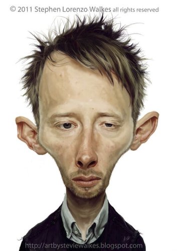 Cartoon: Thom Yorke- Radiohead (medium) by slwalkes tagged painting,digital,musician,walkes,radiohead