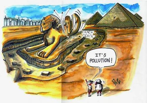 Cartoon: DANGER POLUTION (medium) by huemulin tagged sphinx,egypt,humour,gag,galo,huemulin