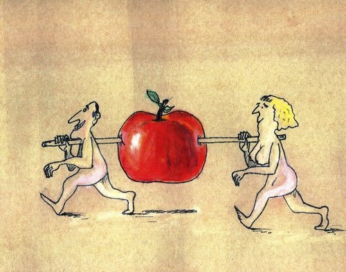Cartoon: Adam And Eva  Apples Burden (medium) by huseyinaluc tagged apple,burden
