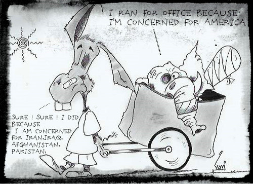 Cartoon: US Presidential elections 2012 (medium) by mindpad tagged barack,obama,cartoon,democrat,donkey,mitt,romney,post,election,speech,republican,elephant,us,presidential,elections,2012