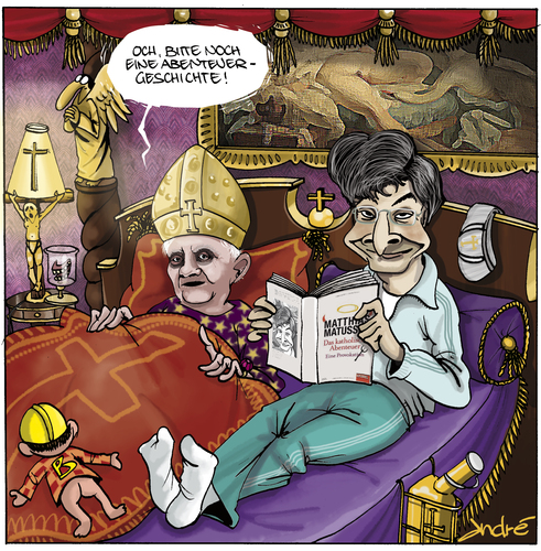 Cartoon: Abenteuer Katholizismus (medium) by andre sedlaczek tagged papst,papa,benedikt,heiliger,vater,matussek