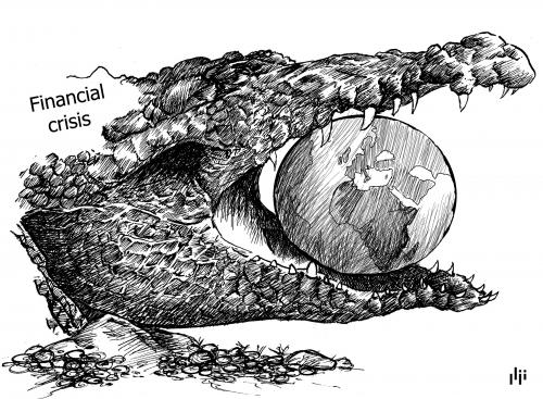 Cartoon: Alligator (medium) by Nizar tagged earth,financial,crisis,alligator,finanzkrise,krise,finanzen,wirtschaft,wirtschaftskrise,geld,bank,banken,welt,pleite,bankrott,schulden,alligator,krokodil,katastrophe,untergang