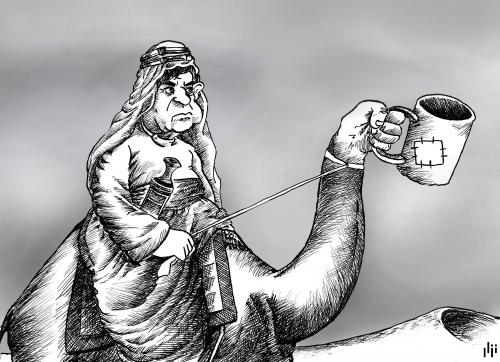 Cartoon: Gordon of Arabia (medium) by Nizar tagged gordon,brown,lawrence,arabia,arab,camel,gulf,wealth,fund,uk,prime,minister,economy,gordon brown,lawrence,arabien,araber,kamel,uk,prime minister,wirtschaft,ressourcen,rohstoffe,golf,geld,fonds,finanzen,reichtum,armut,gordon,brown,prime,minister