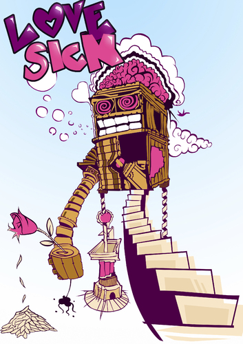 Cartoon: Love sick (medium) by Playa from the Hymalaya tagged love,liebe,sick,steps,treppen,rose,brain,gehirn,clouds,wolken,hypnotized,hypnotisiert