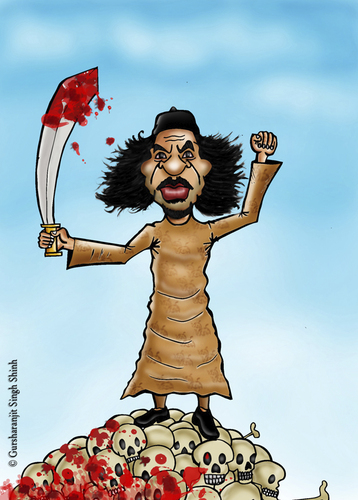 Cartoon: Gaddafi Caricature (medium) by gursharanthecartoonist tagged revolt,libya,dicatator,gaddafi