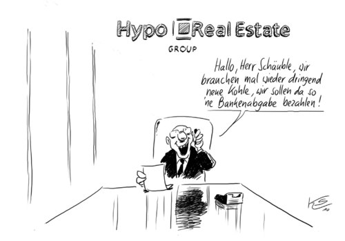 Cartoon: Abgabe (medium) by Stuttmann tagged banken,bankenabgabe,landesbanken,hypo,real,estate,schäuble,hypo real estate,schäuble,landesbanken,bankenabgabe,banken,bank,hypo,real,estate