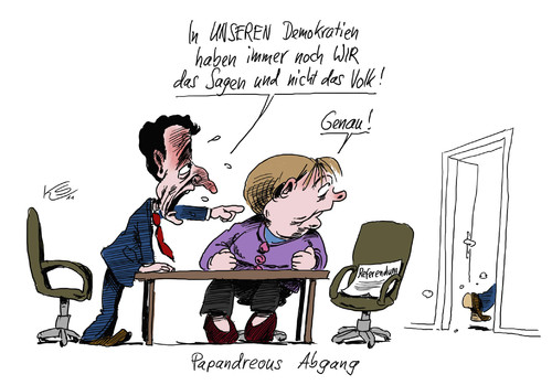 Cartoon: Abgang (medium) by Stuttmann tagged griechenland,referendum,sarkozy,merkel,papandreou