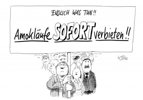 Cartoon: Amok-Verbot (medium) by Stuttmann tagged waffen,schützenvereine,amoklauf,amokläufer,winnenden,schüler,schulen,anschlag,cartoon,amok,amokläufer,schule,schüler,lehrer,schützenverein,waffen,killerspiele,bildungssystem,jugend,kinder,familie,jugendliche,gesellschaft,gewalt,verbrechen,psyche,kriminalität,psychologie,leben,frust,hasst,anerkennung,medien,trend,analyse,amoklauf,verhalten,freundlich,nett,computer,vorurteile,zocken,spielen,pc,freizeit,beschäftigung,bildung,verbote,verbot,verbieten,lösung,prävention,abschaffen,computerspiele