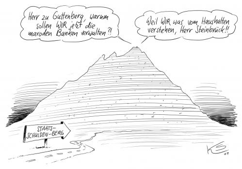 Cartoon: Berg (medium) by Stuttmann tagged schuldenberg,steinbrück,guttenberg,schulden,staatshaushalt,banken,wirtschaftskrise,crash,schuldenberg,schulden,steinbrück,guttenberg,staatshaushalt,wirtschaftskrise,banken,crash