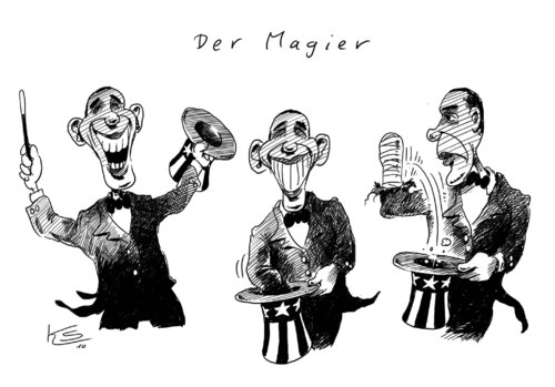 Cartoon: Der Magier (medium) by Stuttmann tagged obama,usa,magier,barack obama,usa,präsident,amerika,magier,magie,zauber,zauberer,barack,obama