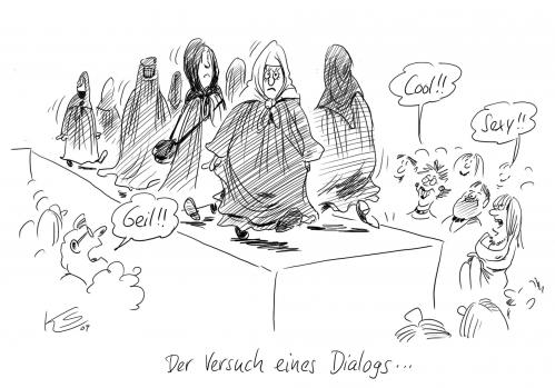 Cartoon: Dialog (medium) by Stuttmann tagged dialog,nahost,iran,burka,dialog,nahost,iran,burka,islam,moslem,muslime,verhüllung,klamotten,kleidung,mode,fashion,frauen,frau,freuenrechte,koran,laufsteg