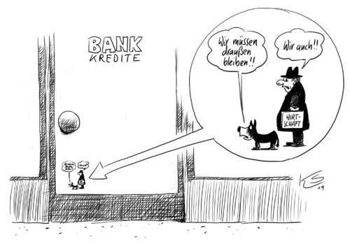 Cartoon: Draußen (medium) by Stuttmann tagged kreditklemme,banken,wirtschaft,mittelstand,konjunkturgipfel,kreditklemme,kredite,kredit,banken,bank,wirtschaft,mittelstand,konjunkturgipfel,konjunktur