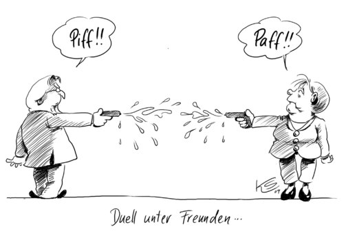 Cartoon: Duell (medium) by Stuttmann tagged steinmeier,merkel,wahlkampf,cdu,spd,tv,duell,koalition,angela merkel,frank walter steinmeier,duell,tv,große koalition,cdu,spd,2009,bundestagswahl,wahl,wahlen,angela,merkel,frank,walter,steinmeier,große,koalition