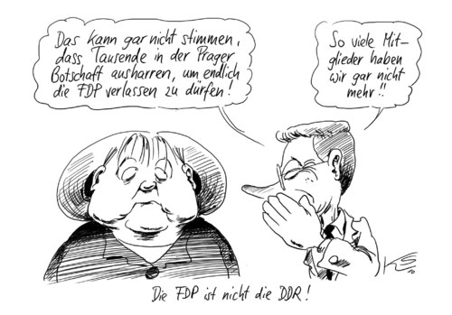 Cartoon: FDP - DDR (medium) by Stuttmann tagged fdp,kubicki,ddr,westerwelle,fdp,kubicki,ddr,guido westerwelle,angela merkel,prag,guido,westerwelle,angela,merkel