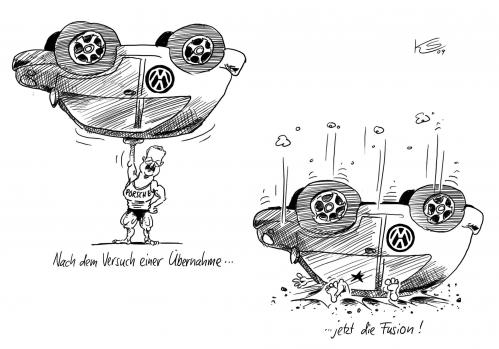 Cartoon: Fusion (medium) by Stuttmann tagged volkswagen,vw,wendelin,wiedeking,porsche,übernahme,fusion,autoindustrie,cartoon,cartoons,volkswagen,vw,wendelin wiedeking,fusion,autoindustrie,autos,industrie,handel,verkauf,wirtschaftskrise,wendelin,wiedeking