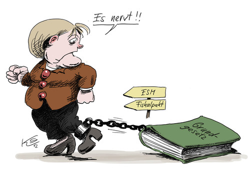 Cartoon: Fußfessel (medium) by Stuttmann tagged merkel,fiskalpakt,esm