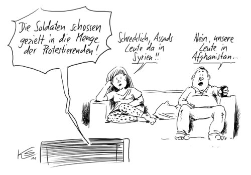 Cartoon: Gezielt (medium) by Stuttmann tagged gezielt,afghanistan,syrien,tv,gezielt,afghanistan,syrien,tv