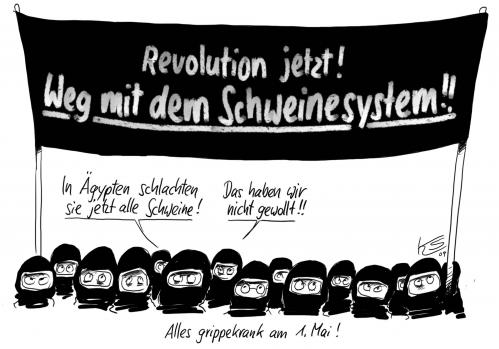 Cartoon: Grippekrank (medium) by Stuttmann tagged mai,maidemo,myfest,schweinegrippe
