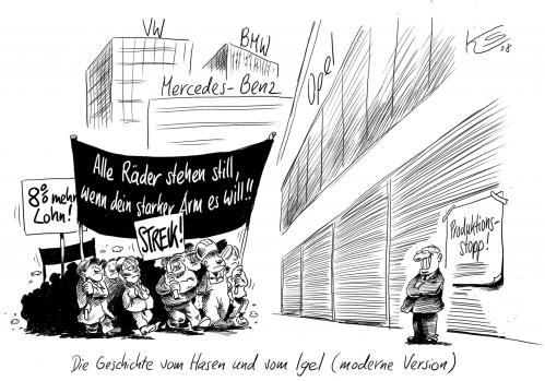 Cartoon: Hase und Igel (medium) by Stuttmann tagged streik,ig,metall,autoindustrie,tarife,tarifverhandlungen,absatzkrise,streik,aufstand,demonstration,gewerkschaft,ig metall,autoindustrie,auto,industrie,produktion,produktionsstopp,stopp,halt,tarife,tarif,tarifverhandlung,absatzkrise,absatz,krise,bmw,hase,igel,vw,mercedes,lohn,gehalt,gehälter,forderung,geld,einkommen,ig,metall,opel