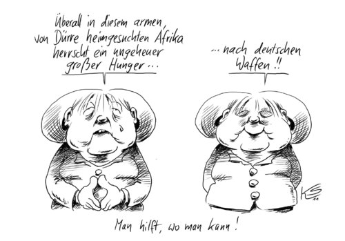 Cartoon: Hunger (medium) by Stuttmann tagged waffen,afrika,merkel,hunger,hunger,angela merkel,waffen,angela,merkel