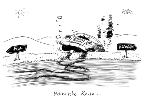 Cartoon: Italoreise (medium) by Stuttmann tagged pisa,bologna,bildungssystem,schavan,pisa,bologna,bildungssystem,schavan,wissen,bildung