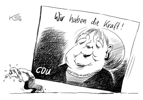 Cartoon: Kraft (medium) by Stuttmann tagged cdu,merkel,wahlen,kanzlerin,angela merkel,wahlen,wahl,kanzlerin,kanzler,bundeskanzler,bundeskanzlerin,kraft,wahlplakat,cdu,vertrauen,angela,merkel,schleppend,schleppen,wahlkampf