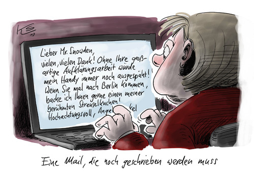Cartoon: Mail (medium) by Stuttmann tagged datenüberwachung,ausspähung,nsa,snowden,abhörskandal,usa,merkel,handy,obama
