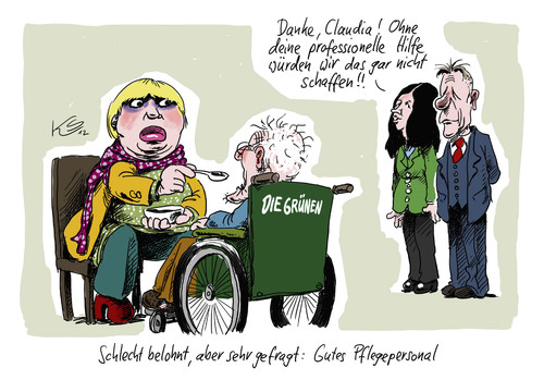 Cartoon: Pflegepersonal (medium) by Stuttmann tagged claudia,pflegepersonal,rot,grüne