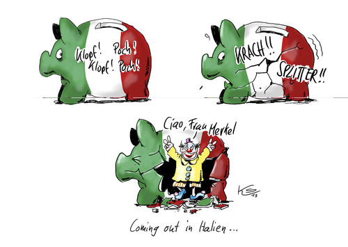 Cartoon: Poch... poch... (medium) by Stuttmann tagged italien,eu,merkel,steinbrück,clowns,poch