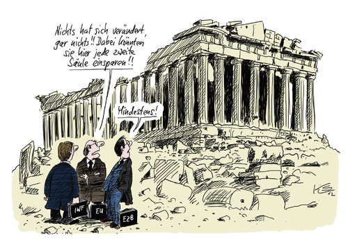 Cartoon: Säulen (medium) by Stuttmann tagged eurokrise,eurozone,griechenland,eu,iwf,ezb,eurobonds,bonds