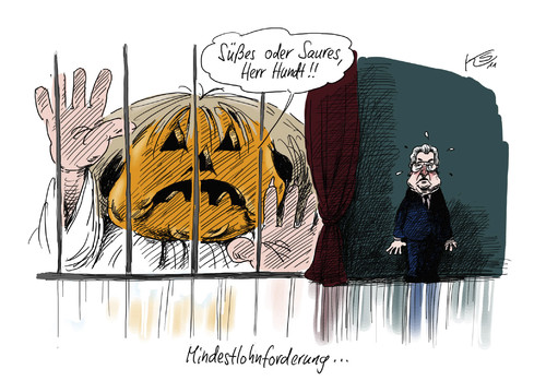 Cartoon: Saures (medium) by Stuttmann tagged mindestlohn,merkel,hundt,halloween