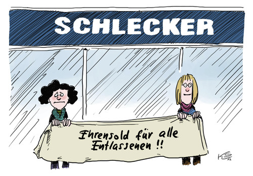 Cartoon: Schlecker (medium) by Stuttmann tagged ehrensold,entlassungen,insolvenz,schlecker,wulff