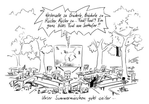Cartoon: Sommermärchen (medium) by Stuttmann tagged sommermärchen,wm,fußball,westerwelle,brüderle,rösler,fdp,seehofer,csu,sommermärchen,wm,guido westerwelle,westerwelle,brüderle,rösler,fdp,horst seehofer,csu,weltmeisterschaft,guido,horst,seehofer