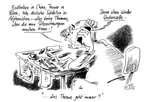 Cartoon: Thema (medium) by Stuttmann tagged westerwelle,guido westerwelle,erdbeben,afghanistan,guido,westerwelle